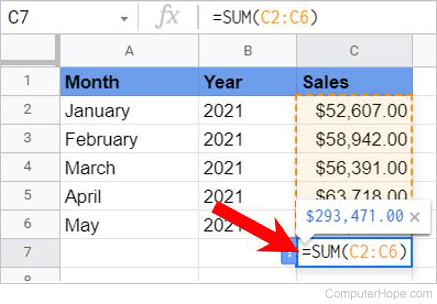 Automatic SUM formula creation in Google Sheets