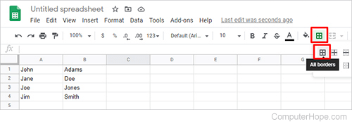 Google sheets borders with data