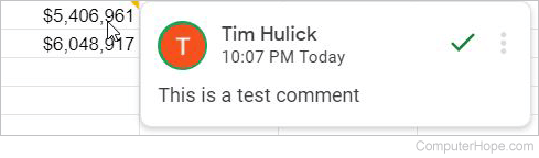 Comment in Google Sheets