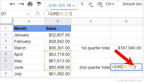Manual SUM formula completion in Google Sheets