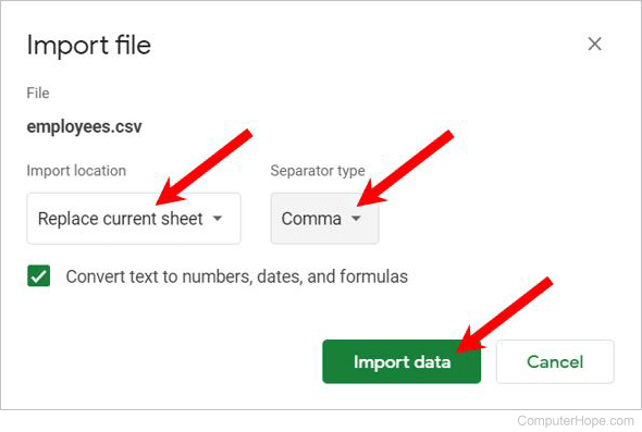 Import a CSV file in Google Sheets
