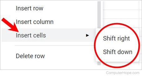 Insert cell in Google Sheets