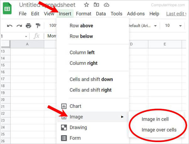 Google Sheets menyisipkan opsi menu gambar