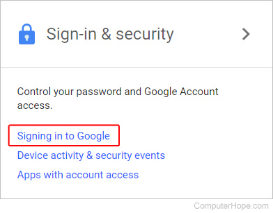 Link used to change Google sign-in settings.