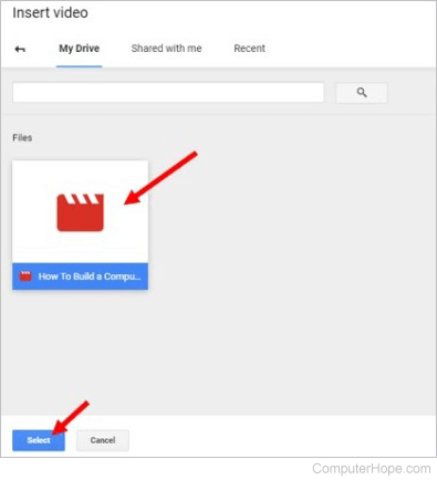 Select video from Google Drive to insert into a Google Slides slide