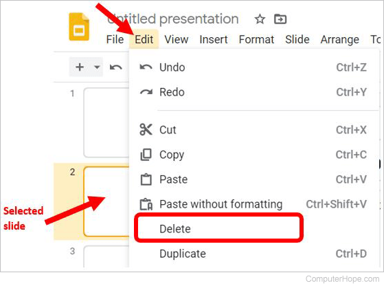Remove a slide from a Google Slides presentation