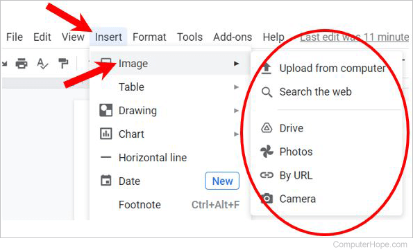 Insert picture in Google Docs
