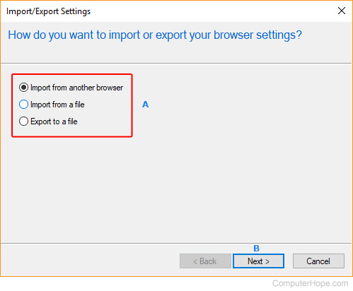 Import and export selectors in Internet Explorer.