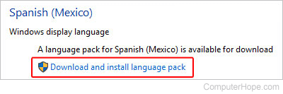 Download a language in Internet Explorer.