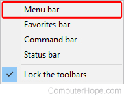 Toggle selector for the menu bar in Internet Explorer.