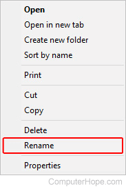 Menu that allows users to rename their bookmarks in Internet Explorer.