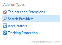 Search Providers selector in Internet Explorer.