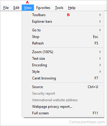 Toolbar option in Internet Explorer.