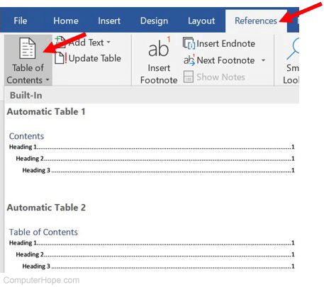 Insert table of contents in Microsoft Word