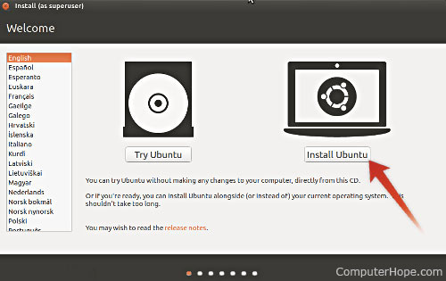 Ubuntu LiveISO welcome screen