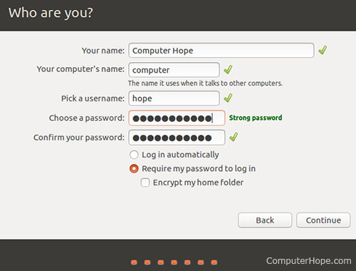 Ubuntu installer creating user account