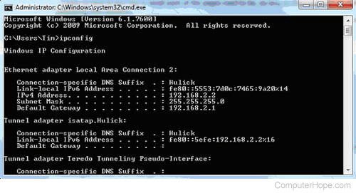 Windows command line running ipconfig