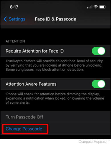 Change passcode on iPhone