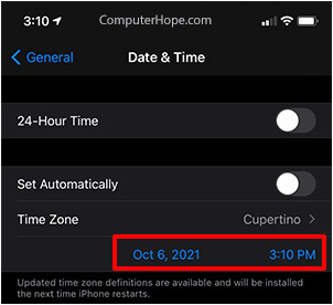 iPhone date and time row