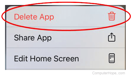 Delete app on older iPhone or iPad through pop-up menu