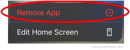 Delete app on newer iPhone or iPad through pop-up menu
