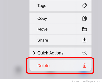 Delete one file in the Downloads folder on an iPhone.