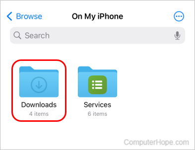 Downloads folder in iPhone Files app.