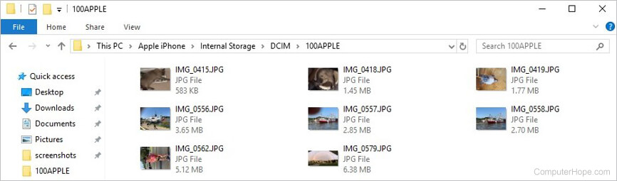 iPhone pictures in File Explorer