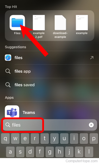 Search for Files app on an iPhone.