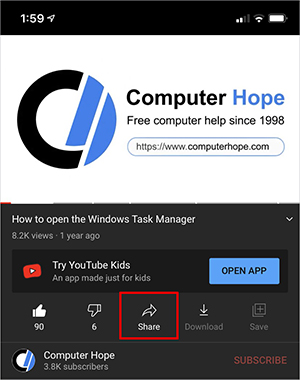YouTube iPhone share