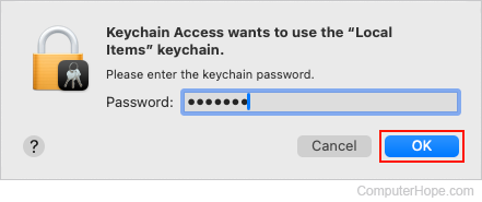 Entering macOS password for Keychain Access.