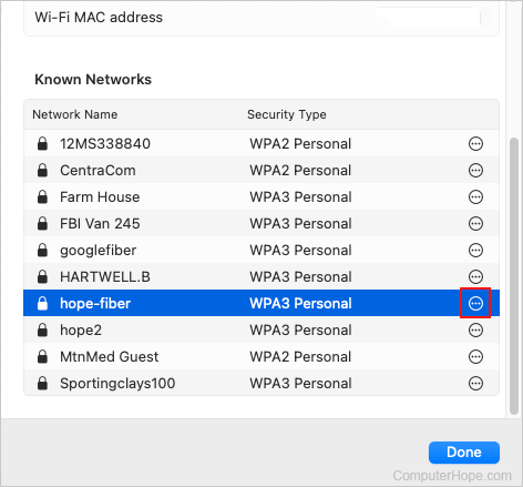 Known Networks list in macOS.
