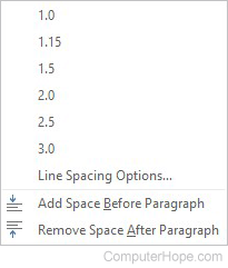 Line and Paragraph Spacing options in Word 2016
