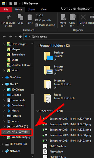 Find USB drive in File Explorer