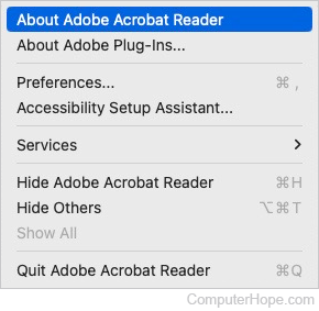 About Adobe Acrobat Reader selector.
