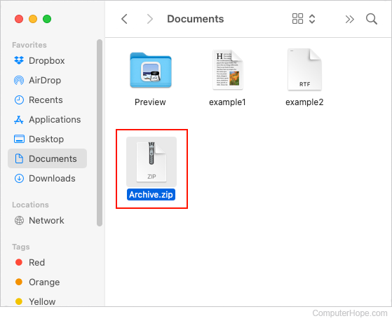 Archive.zip file created in macOS.