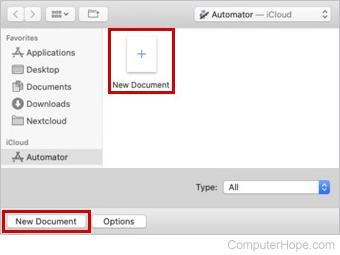Creating a new document in Automator