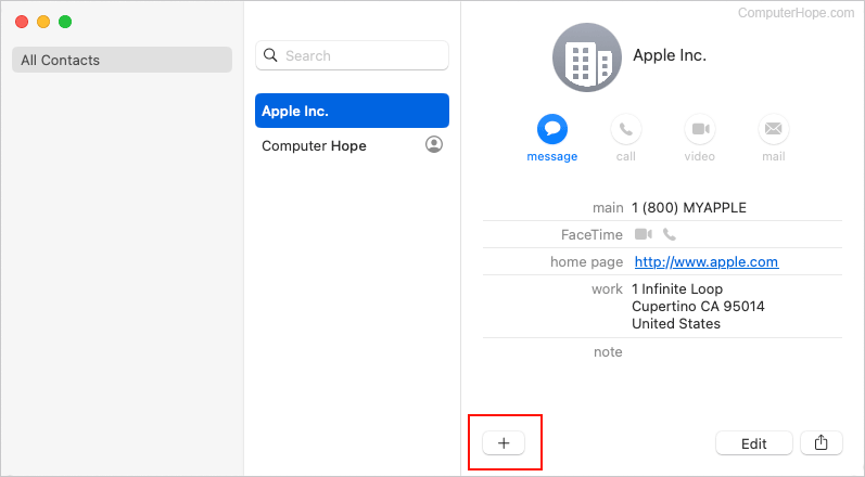 Adding a Contact in macOS.