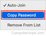 Copy Password selector in macOS.