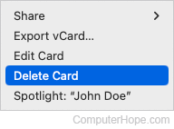 Deleting a contact in macOS.