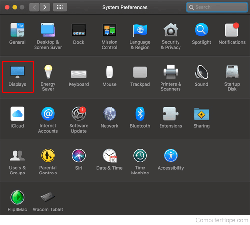 Display selector in macOS.