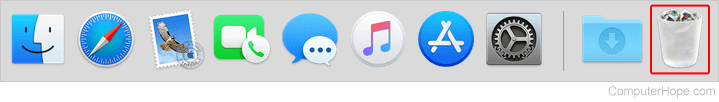 Trash icon on Mac Dock.