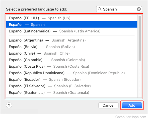 Adding a language in macOS.