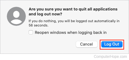 Log Out button in macOS.