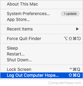 Log Out selector in macOS.