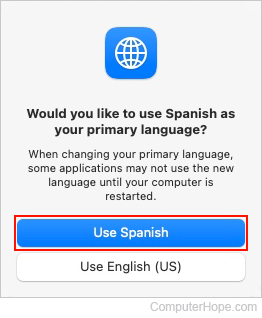 Confirming a new language choice in macOS.
