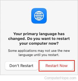 Restarting a Mac after changing its default language.