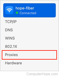 Proxies selector on macOS.