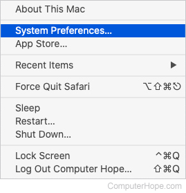 System preferences selector.