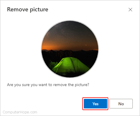 Confirming photo removal on a Microsoft account.